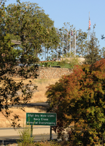 The Sky Mote Overcrossing sign stands along eastbound Highway 50 in the shadow of the El Dorado County Veterans Memorial at the Placerville government center. Village Life photo by Shelly Thorene